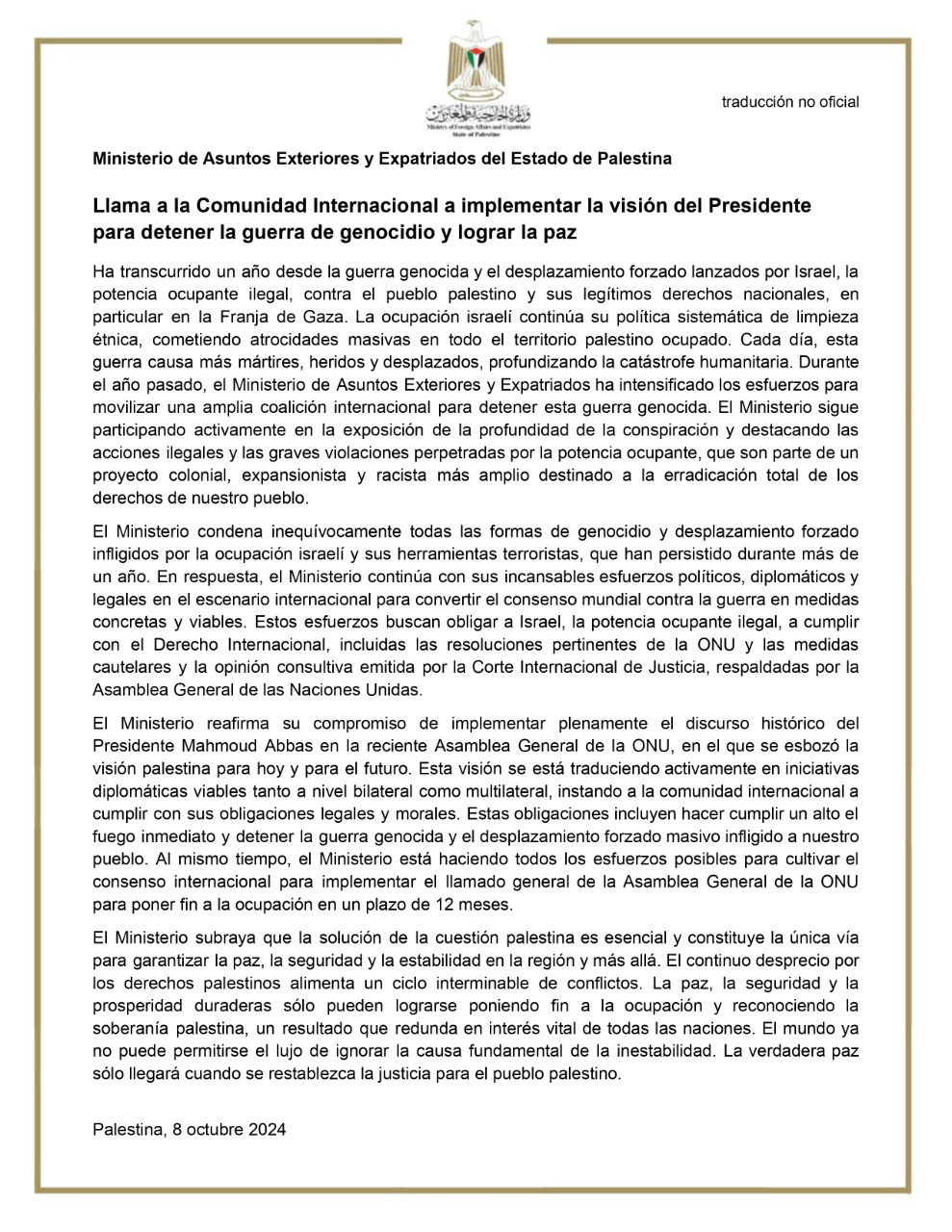 Declaración 8 de octubre