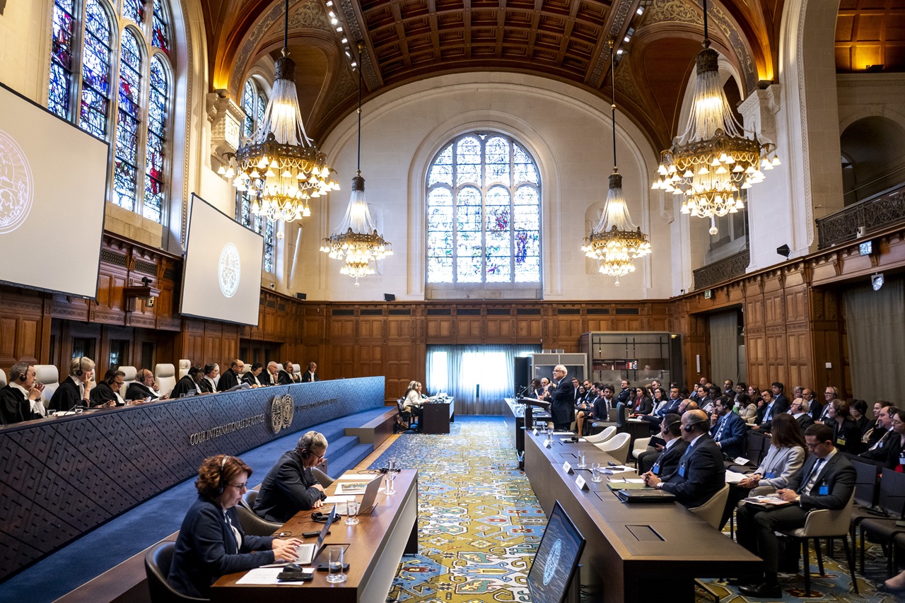 View of the ICJ courtroom at the start of the hearing