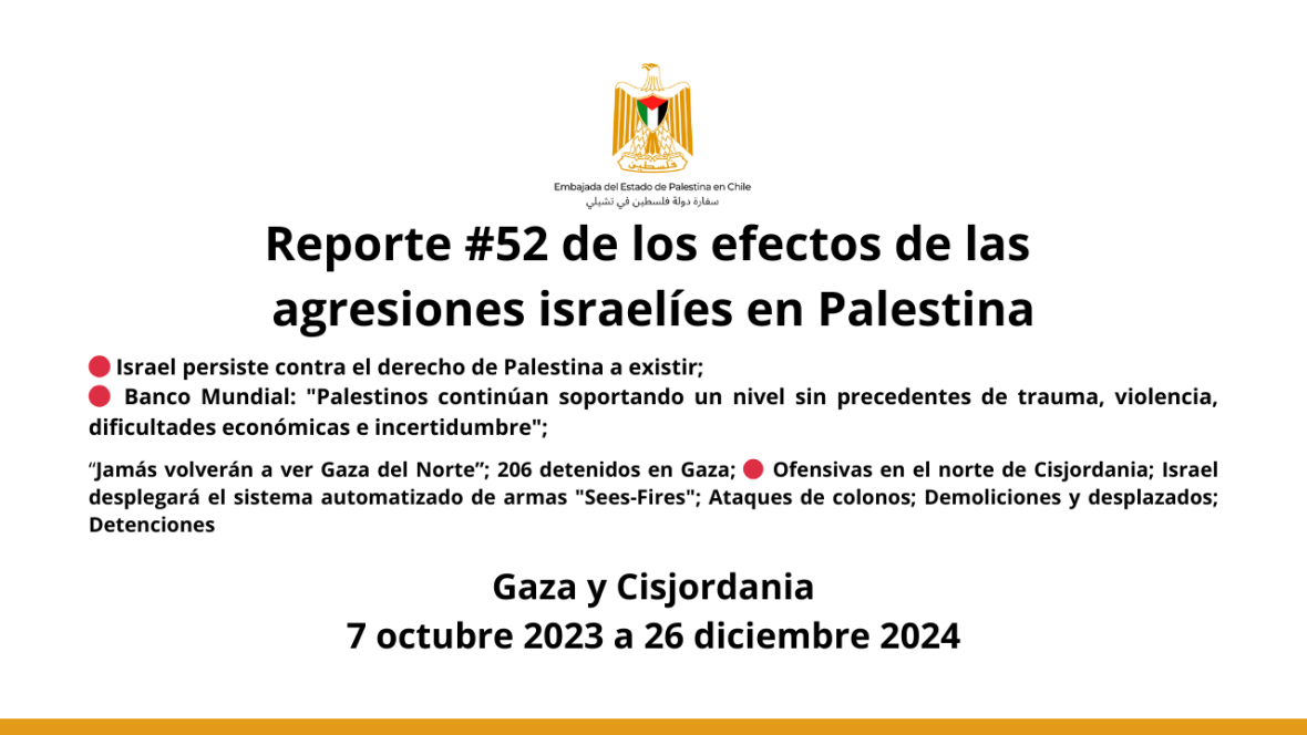 Reporte # 52/2024 realizado por la Embajada del Estado de Palestina en Chile 